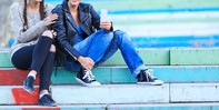 Couple sitting on steps